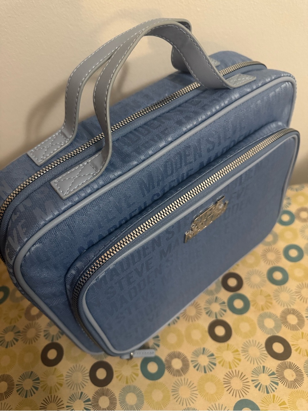 Steve Madden Powder Blue Double-Zip Toiletry Case